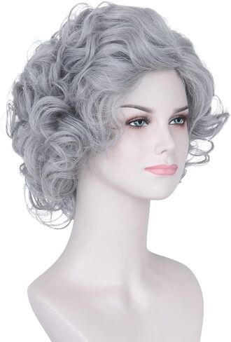 M MISS U HAIR Women's Short Curly Platinum Blonde Costume Wig Old Lady Wig Synthetic Everyday Party Wig 70’s Look in Kuwait