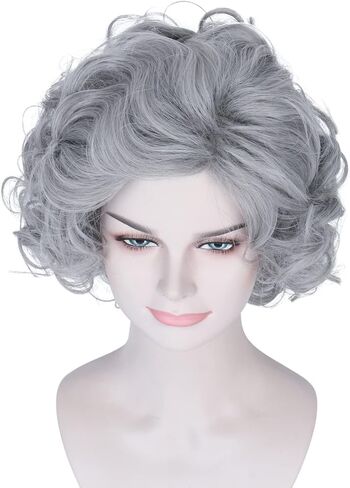 M MISS U HAIR Women's Short Curly Platinum Blonde Costume Wig Old Lady Wig Synthetic Everyday Party Wig 70’s Look in Kuwait