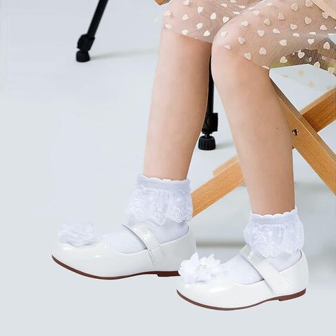 ADAMUMU Toddler Dress Shoes Flower Girl Shoes for Weeding Cute Toddler Mary Jane Shoes Lace Flore Ballet Flat for Walking, Jumping in Kuwait