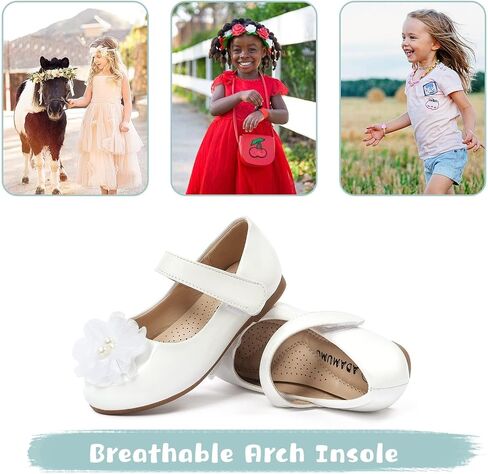 ADAMUMU Toddler Dress Shoes Flower Girl Shoes for Weeding Cute Toddler Mary Jane Shoes Lace Flore Ballet Flat for Walking, Jumping in Kuwait