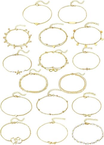 FUNEIA 12/16/30 قطعة أساور الكاحل للنساء الذهب والفضة الوردي الذهب سحر الخلخال مجموعة للمراهقين بوهو الطبقات الشاطئ قابل للتعديل سلسلة القدم الصيف الشاطئ مجوهرات in Kuwait