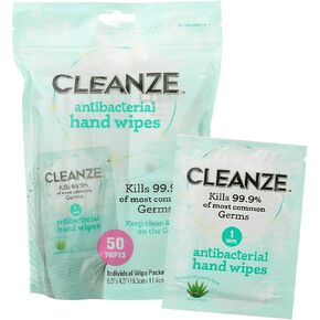 Cleanze Antibacterial Hand Sanitizing Wipes | 100 Count Hand Wipes, Unscented Disinfecting Hand Sanitizer Wipes with Aloe | Antibacterial Hand Wipes Kill 99.9% of Most Illness Causing Germs
