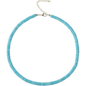 Wremily Turquoise Beaded Choker Necklace for Women Boho Stone Gold Beaded Choker Necklace Handmade 14K Gold Chain Choker Western Turquoise Jewelry Gift
