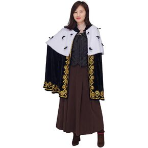 CosplayDiy Black Velvet Cloak Church Bishop Cape Halloween Vampire Cape Costume for Adult Unisex