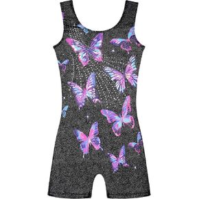 Arshiner Leotards for Girls Gymnastics with Shorts Color Gradient Shiny Diamond Kids Biketard