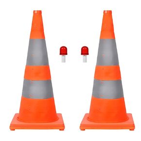 WHDZ 28 inch Collapsible Traffic Cones with LED Light Multi Purpose Pop up Reflective Safety Cones 4 Pack Orange