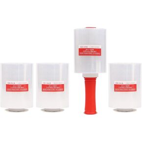 QILIMA Industrial Clear Stretch Wrap Film with Handle 5" 1000ft 80 Gauge for Pallet Wrap, Durable Self-Adhering Packing, Moving, Packaging, Heavy Duty Shrink Film, 2 Pack Red
