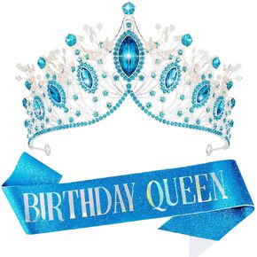 VELSCRUN Birthday Crowns for Women, Pink Birthday Queen Sash Tiaras for Women, Princess Rhinestone Tiara Glitter Birthday Girl Sash, Women Girls Birthday Party Decorations Gifts Accessories