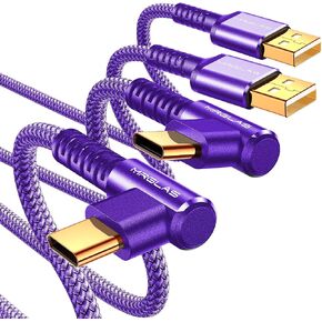 كيبل USB C، [عبوة من قطعتين، 6.6 قدم] [90 درجة، مطلي بالذهب] شاحن سريع 3.1 امبير، كيبل شحن USB C مضفر بالنايلون ام ار جلاس متوافق مع جالكسي S21S20 S10 S9 S8 بلس نوت 10 9 8 LG in Kuwait
