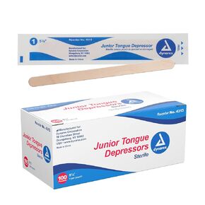 Dynarex Tongue Depressors, Individually Wrapped & Sterile, Senior Size Wooden Tongue Depressors, Use for Crafts, Waxing or Spreading Ointments, 6"Length, Beige, 1 Box of 100 Dynarex Tongue Depressors