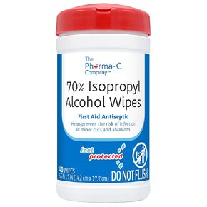 Pharma-C 70% Isopropyl Alcohol Wipes [40 wipes] - IPA First Aid Antiseptic Wound Cleaner with Moisture Lock Lid. For minor cuts, scrapes, and burns. MADE IN USA