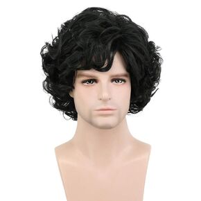 karlery Adult Men Brown Short Fluffy Curly Wig Halloween Cosplay Wig Anime Costume Party Wig