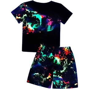 MakeMeChic Boy's Casual 2 Piece Outfits Tie Dye Short Sleeve T Shirt Top Shorts Set