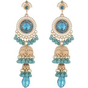 Vintage Jhumka Jhumki Tassel Drop Dangle Earrings Indian Ethnic Beaded Balls Bell Statement Oxidized Antique Traditional Earring for Women Girls Crystal Wedding Party Festival Bohemian Bollywood Jewelry Gift