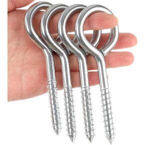 YGAOHF 5 Inch Large Eye Bolts Screw in - 4 Pcs Stainless Steel Eye Hooks Screw in Heavy Duty, 500LBS Breaking Strength, Strong Eye Screws for Wood, Hanging Heavy-Duty Applications