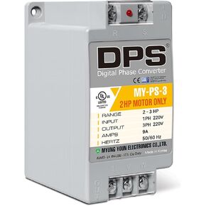 Single Phase to 3 Phase Converter, My-PS-3 Model, Suitable for 2HP(1.5kw) 6 Amps 200-240V 3 Phase Motor, One DPS Has to Use for One Motor Only, Input/Output 200V-240V, Digital Type