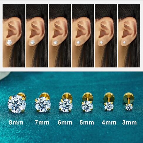 Stud Cartilage Earrings for Women Flat Back Earrings for Women Hypoallergenic Surgical Steel Stud Earrings 6 Pairs 18-20G in Saudi Arabia