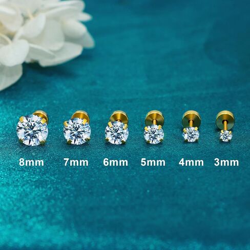Stud Cartilage Earrings for Women Flat Back Earrings for Women Hypoallergenic Surgical Steel Stud Earrings 6 Pairs 18-20G in Saudi Arabia
