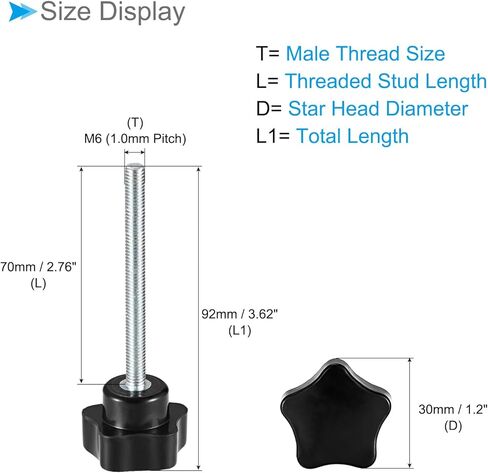 Star Clamping Knobs, M8 x 20mm Male Thread 30mm Head, Plastic Thumb Screw Grip Hand Knobs Threaded Bolt Black - (Applications: for Lathe Machinery), 6-Pieces in Kuwait
