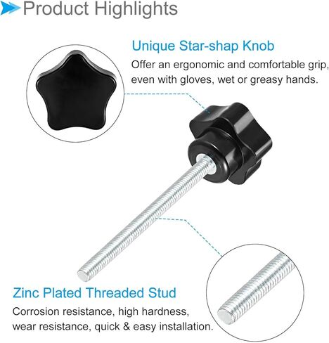 Star Clamping Knobs, M8 x 20mm Male Thread 30mm Head, Plastic Thumb Screw Grip Hand Knobs Threaded Bolt Black - (Applications: for Lathe Machinery), 6-Pieces in Kuwait