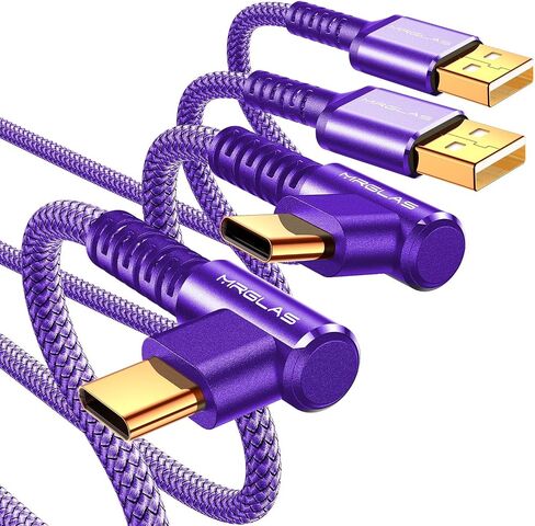 كيبل USB C، [عبوة من قطعتين، 6.6 قدم] [90 درجة، مطلي بالذهب] شاحن سريع 3.1 امبير، كيبل شحن USB C مضفر بالنايلون ام ار جلاس متوافق مع جالكسي S21S20 S10 S9 S8 بلس نوت 10 9 8 LG in Kuwait