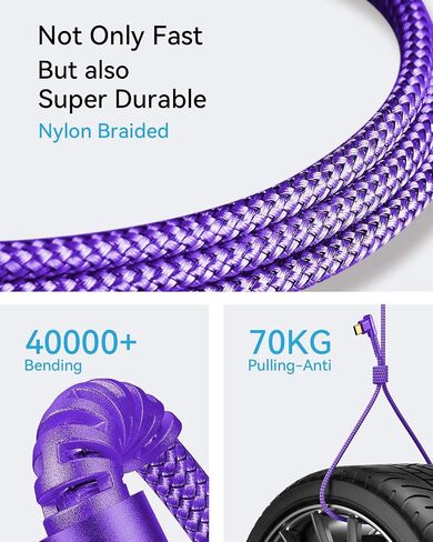 كيبل USB C، [عبوة من قطعتين، 6.6 قدم] [90 درجة، مطلي بالذهب] شاحن سريع 3.1 امبير، كيبل شحن USB C مضفر بالنايلون ام ار جلاس متوافق مع جالكسي S21S20 S10 S9 S8 بلس نوت 10 9 8 LG in Kuwait