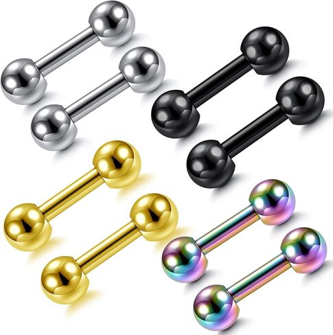 Stainless Steel 14G Body Piercing Barbells Silver Gold Black Rainbow Color 8mm Post Studs Earring Nipple Nose Tongue Helix Tragus Cartilage Labaret Medusa Lip Eyebrow Straight Bar 4mm Ball Screw in Kuwait