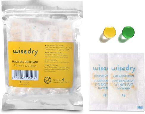 ويسدري عبوة من 120 عبوة بوزن 2 غرام من جل السيليكا المجفف مع خرز مؤشر ملون، عبوات ماصة للرطوبة لصناديق الطعام والاحذية والتوابل، مجموعة بذور التخزين من الدرجة الغذائية in Kuwait