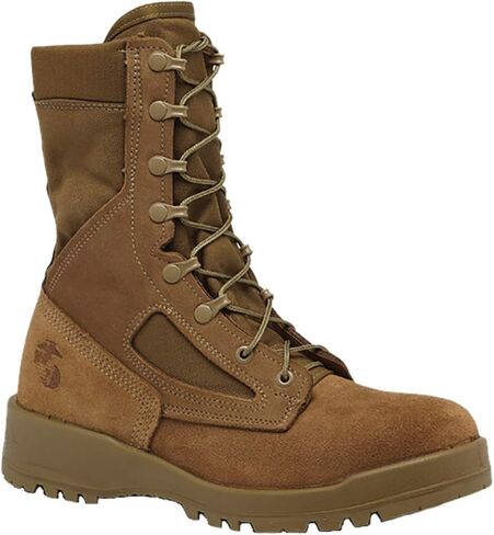 Belleville 590 8 Inch US Marine Corps Hot Weather Combat Boot for Men (EGA) - USMC Coyote Brown Leather with Vanguard Sole and Vibram Sierra Traction Outsole; Berry Compliant in Saudi Arabia