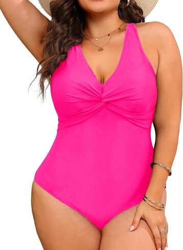 Aqua Eve Women Plus Size One Piece Swimsuits V Neck Tummy Control Bathing Suits Front Cross Swimwear in Kuwait