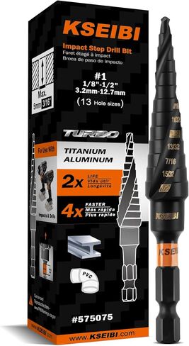 KSEIBI 9 Steps 1/8-1 inch SAE Standard Industrial Grade Step Drill Bit Ready Impact 1/4 inch Shank, 575079 High-Speed Steel Metal Drill Bits Black Oxide M2 Material in Kuwait
