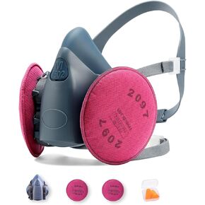 RANKSING Reusable Respirator 7502 with 2 Packs 2097, Half Facepiece Gas Mask for Dust/Organic Vapors/Smells/Fumes/Sawdust/Asbestos for Painting,Staining,Spraying,Sanding,Cutting,Polising and More