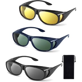 3 Pairs Fit Over Sunglasses for Men Women Polarized Lens Wrap Over Glasses Sunglasses Sport Oversized Eyeglasses for Driving
