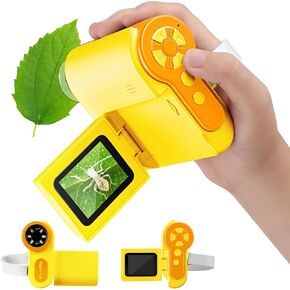 Barchrons Microscope for Kids, 1000X Handheld Kids Microscope with 6 Adjustable LED Lights, 2'' LCD Screen Mini Portable Microscope USB to PC for Kids 8-12, 32GB SD Card Including