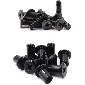 binifiMux 70pcs Black M6 x 15/20/ 25/30/ 35/40/ 50mm Flat Head Bolt Joint Connecting Bolts Phillips Screws Rivet Cap Nuts Assortment Kit, Furniture Connector Rivet Bolts with Dowel Nuts