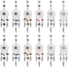 PandaHall 12pcs Dream Catcher Charms - Antique Silver, Gemstone Chip, Bohemian Style with Feather Pendants for Jewelry Making, Keychain, Bag Decor
