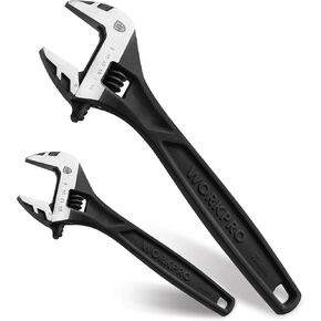 WORKPRO Adjustable Wrench, 8-inch Heavy Duty Spanner with Inch/Metric Scale, Premium Cr-V Steel, Chrome Plated