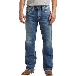 شركة Silver Jeans بنطال جينز Zac للرجال ذو قصة مستقيمة، مقاس متوسط ​​SDK241، 36 عرض × 32 طول