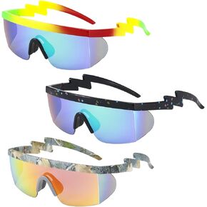 Tongcloud 3 Pair Unisex Retro Neon Retro Semi Rimless Sunglasses 80s 90s Sunglasses Lens Sunglasses for Men Women