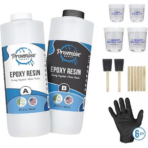 Promise Epoxy- Clear Coat Table Top Epoxy Resin | 2-Part 1 Gal (0.5 Gal Epoxy Resin & 0.5 Gal Hardener Set)| Resin Epoxy Kit with Mixing Cups, Stir Sticks, Brushes, & Gloves | DIY Craft Supplies