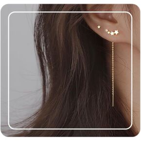 925 Sterling Silver Cuff Chain Earrings Wrap Tassel Earrings for Women Long Threader Earring Dangly Double Piercing Jewelry Gift for Girls