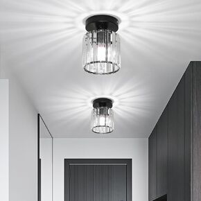 Goeco Ceiling Light, Square Crystal Semi Flush Mount Ceiling Light, Modern Black Mini Size Close to Ceiling Light, Sparkling Light Fixture for Hallway, Entryway, Stairway, Bathroom
