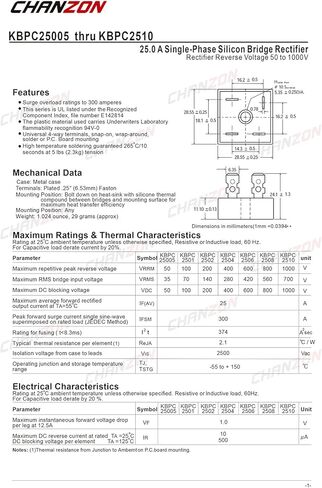 (عبوة من قطعتين) صمام ثنائي لمقوم الجسر Chanzon KBPC5010 50A 1000V KBPC مرحلة واحدة، موجة كاملة 50 أمبير 1000 فولت ثنائيات السيليكون الإلكترونية in Kuwait