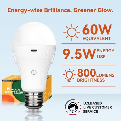 Neporal MagicGlow Rechargeable Light Bulbs with Remote, 3 Hue Shift + Stepless Dimmable Battery Powered Light Bulbs, USB Rechargeable, A19 Standard Size Emergency LED Light Bulbs, 15W, Up to 24 Hours in Kuwait