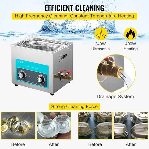 منظف ​​بالموجات فوق الصوتية 10 لتر من موفورن 304 من الفولاذ المقاوم للصدأ للتحكم في المقبض الاحترافي، منظفات بالموجات فوق الصوتية مع مؤقت تسخين للمجوهرات ونظارات لوحة الدوائر وأطقم الأسنان وأجزاء صغيرة من أدوات طب الأسنان in Kuwait