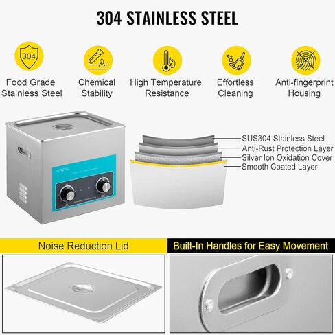 منظف ​​بالموجات فوق الصوتية 10 لتر من موفورن 304 من الفولاذ المقاوم للصدأ للتحكم في المقبض الاحترافي، منظفات بالموجات فوق الصوتية مع مؤقت تسخين للمجوهرات ونظارات لوحة الدوائر وأطقم الأسنان وأجزاء صغيرة من أدوات طب الأسنان in Kuwait