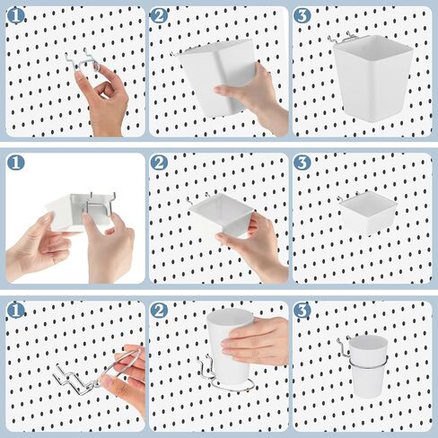 12 Pcs Pegboard Bins Pegboard Cups with Hooks Peg Board Organizer Accessories Pegboard Tool Organizer Pegboard Wall Organizer Pegboard Baskets Set for Garage Workshop Workbench Office Tools Storage in Kuwait