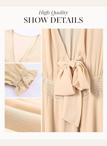 Dokotoo Womens 2024 Summer Deep V Neck Knotted Tiered Chiffon Elegant Mini Short Swing Skater Dresses in Kuwait