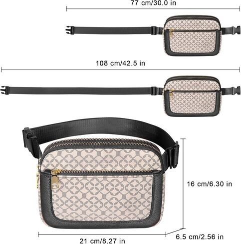 Geestock Fanny Packs for Women, Trendy Vegan Leather Belt Bag, Waterproof Everywhere Crossbody Waist Bag, with Adjustable Strap for Outdoors/Travel/Running/Sports, Printing & Black in Kuwait