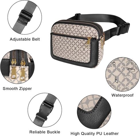 Geestock Fanny Packs for Women, Trendy Vegan Leather Belt Bag, Waterproof Everywhere Crossbody Waist Bag, with Adjustable Strap for Outdoors/Travel/Running/Sports, Printing & Black in Kuwait